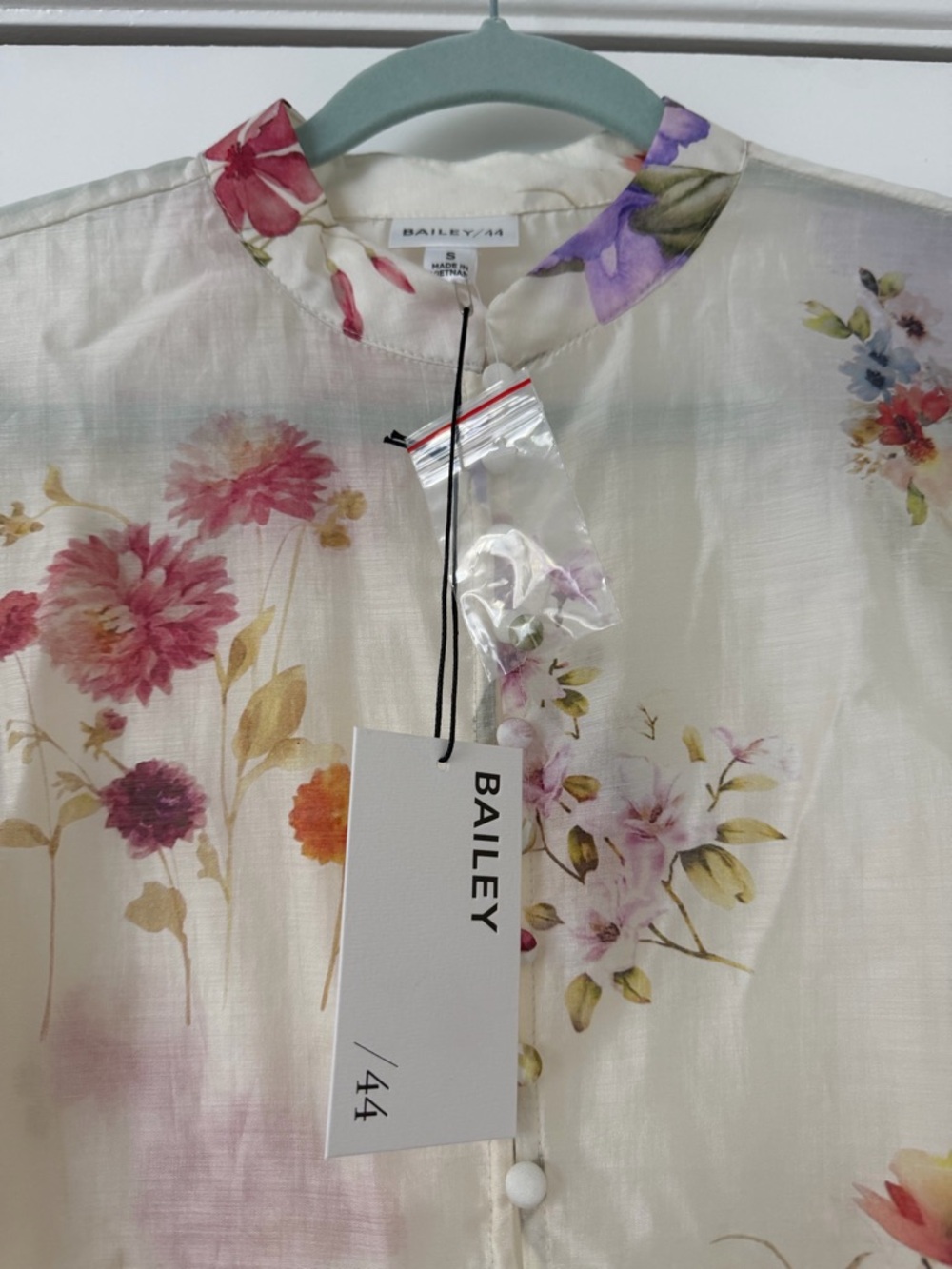 Bailey 44 Sheer Floral Button-Front Blouse in Ivory with Pink & Yellow Flowers - Picture 3 of 7